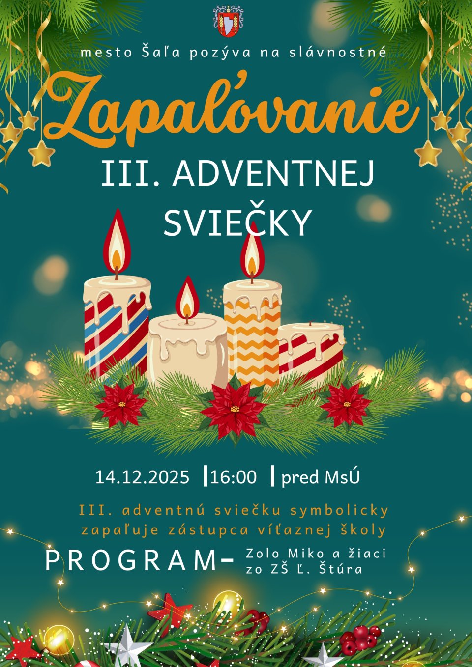 Symbolické zapaľovanie adventných sviečok v Šali