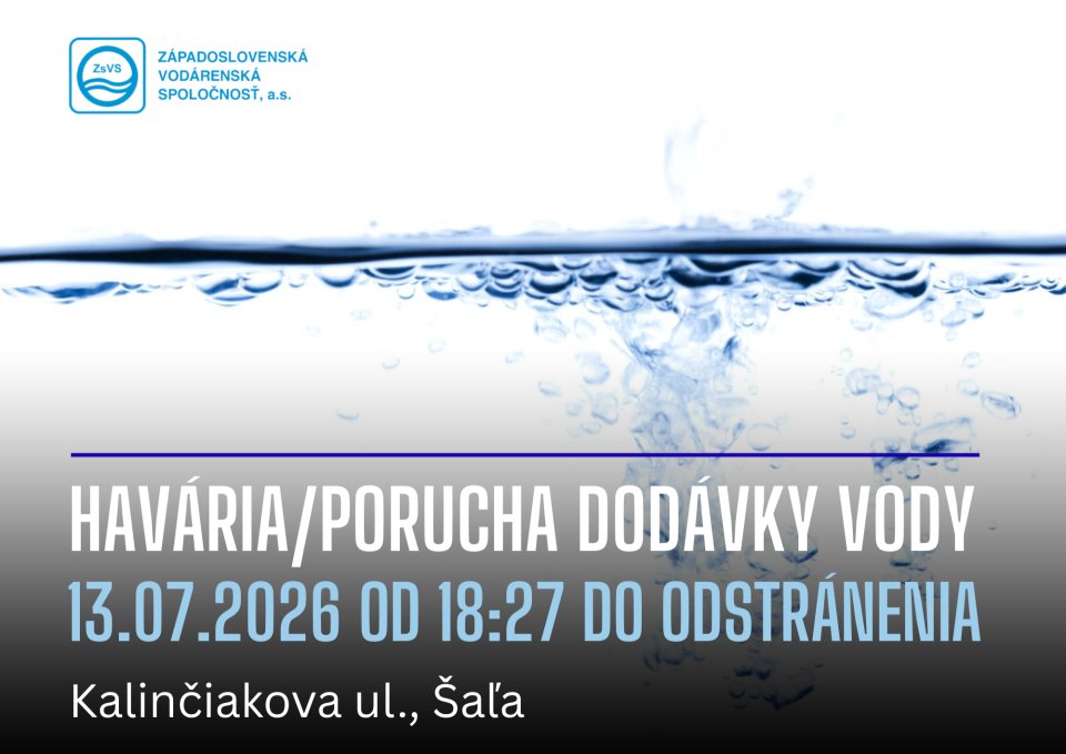 OZNAM – havária/porucha dodávky vody z verejného vodovodu